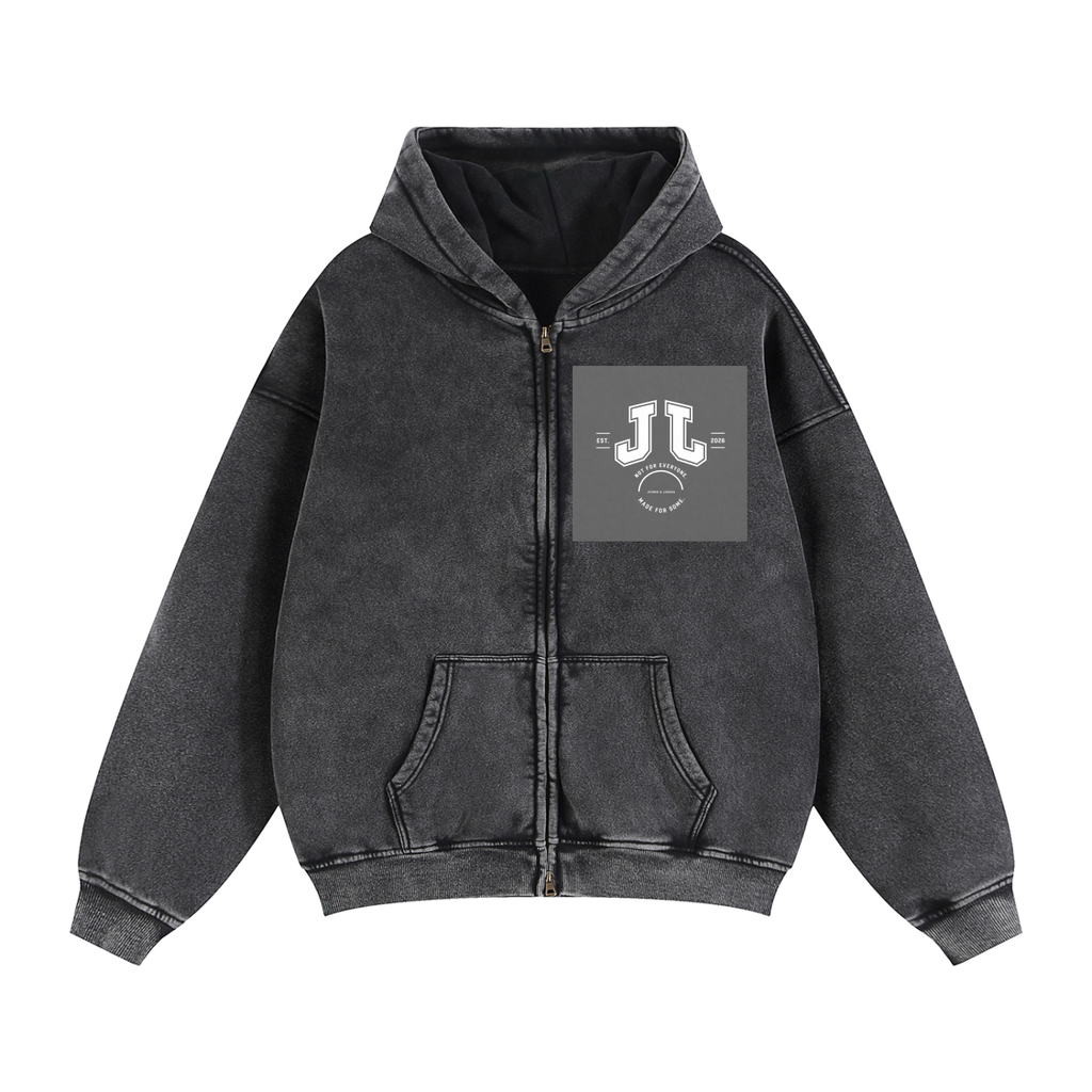 JEJO Zip-Through Boxy Fleece Hoodie
